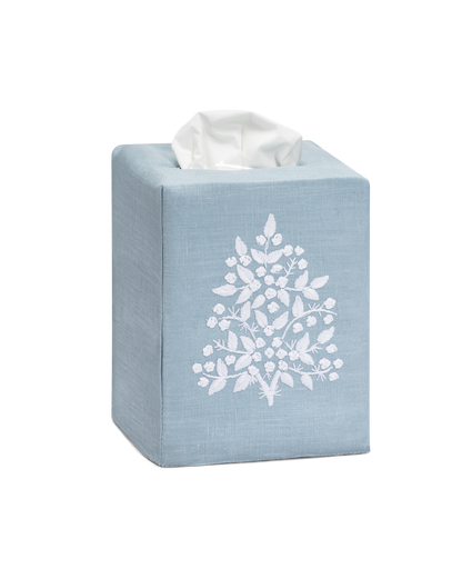 Linen Tissue Box Cover, White on Taupe