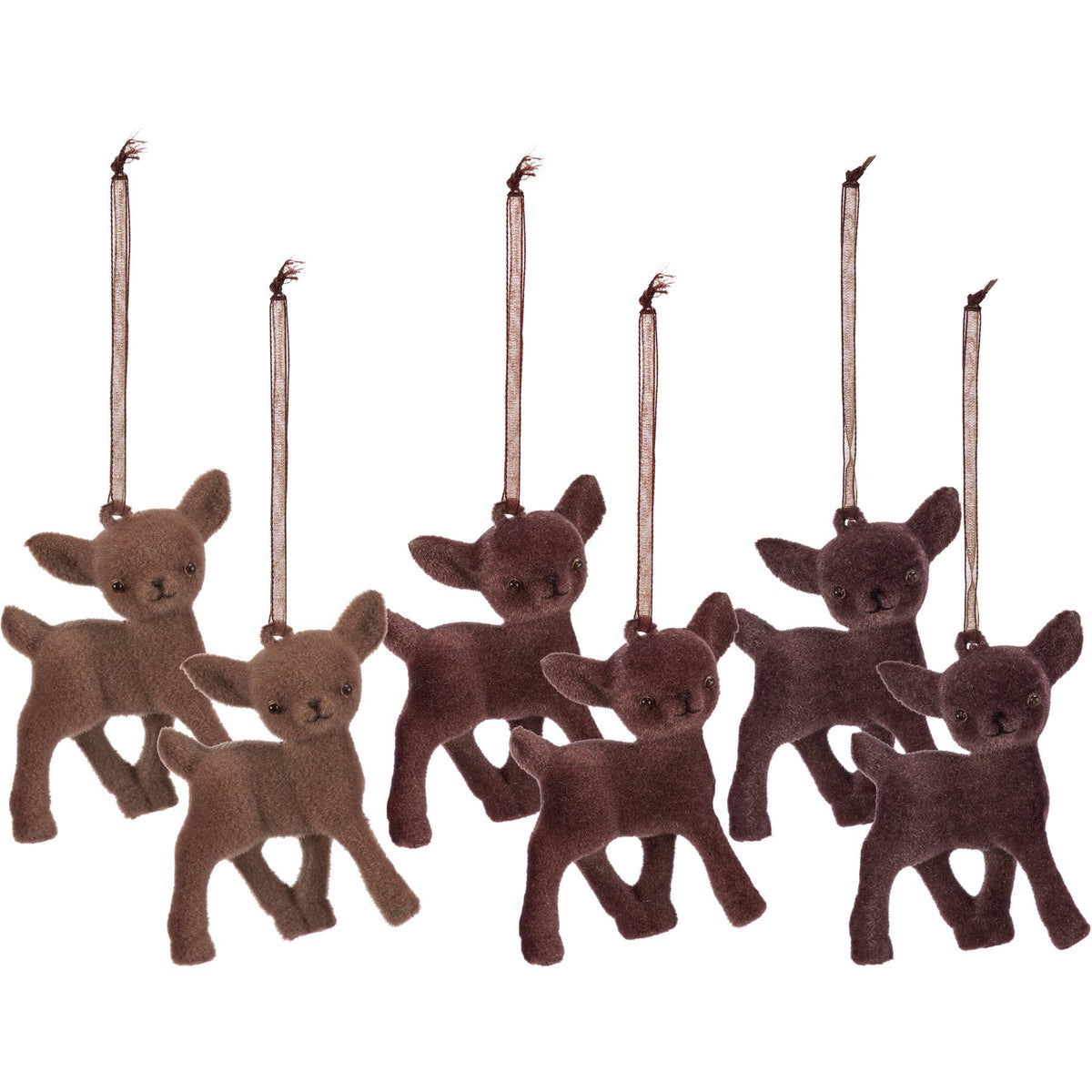Flocked Deer Ornament Set