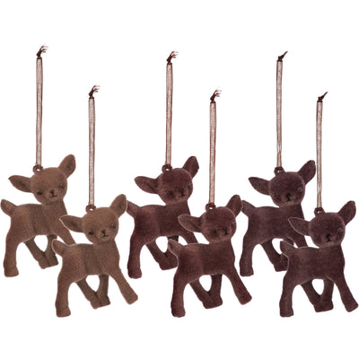 Flocked Deer Ornament Set