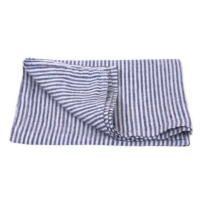 Blue & White Linen Hand Towel, Stonewashed