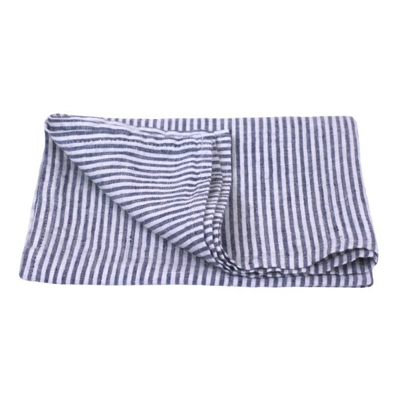 Blue & White Linen Hand Towel, Stonewashed