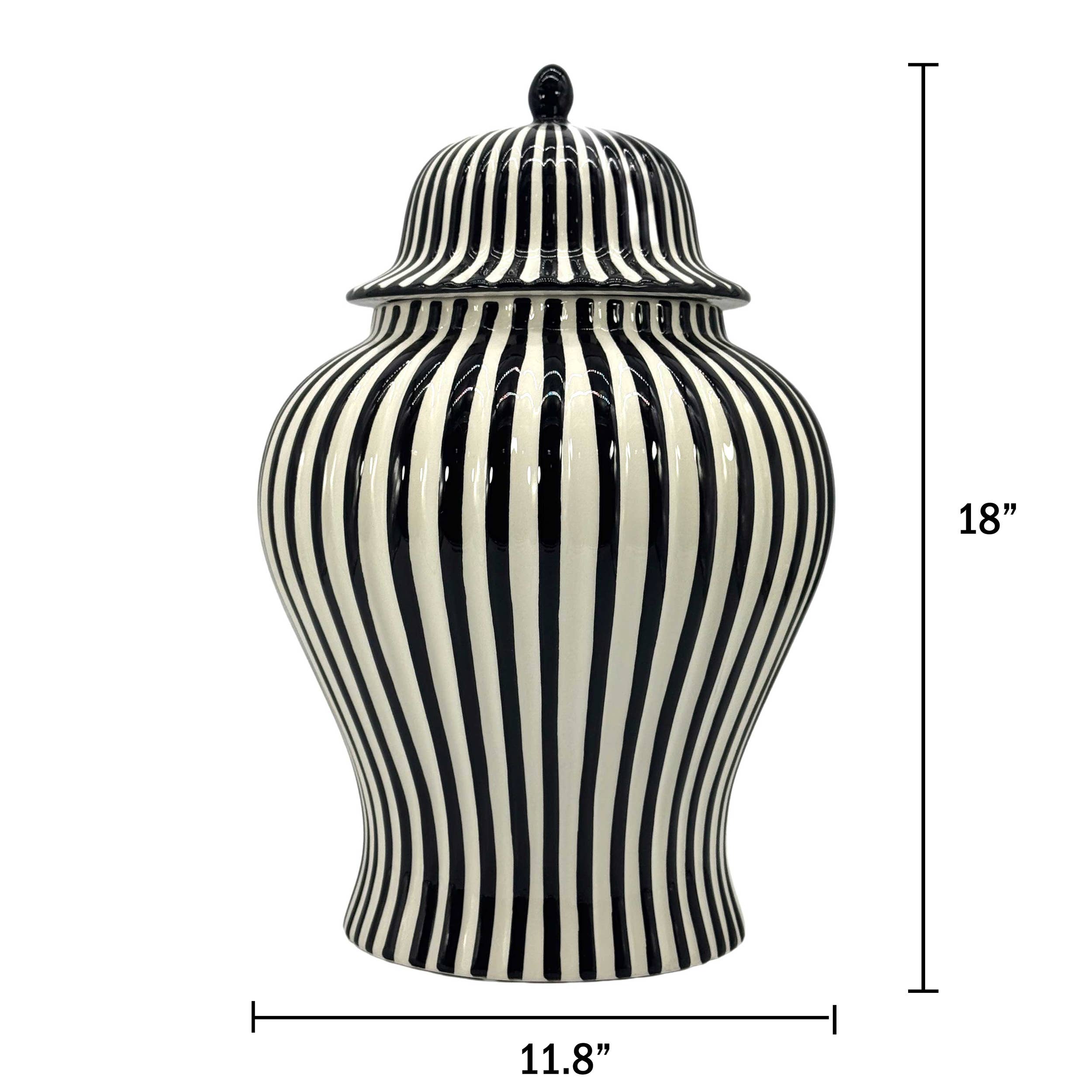 Black & White Candy Cane Striped Ceramic Vase, 18in