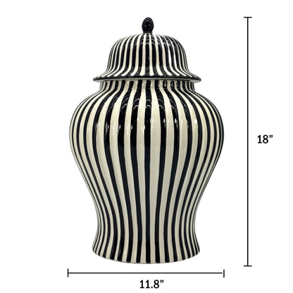 Black & White Candy Cane Striped Ceramic Vase, 18in
