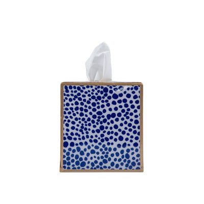 Shagreen Enameled Tissue Box Cover, Blue & White