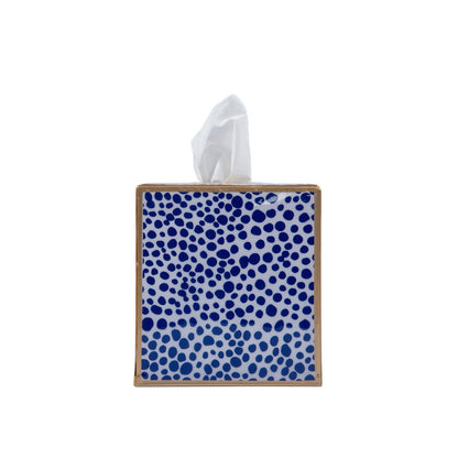 Shagreen Enameled Tissue Box Cover, Blue & White