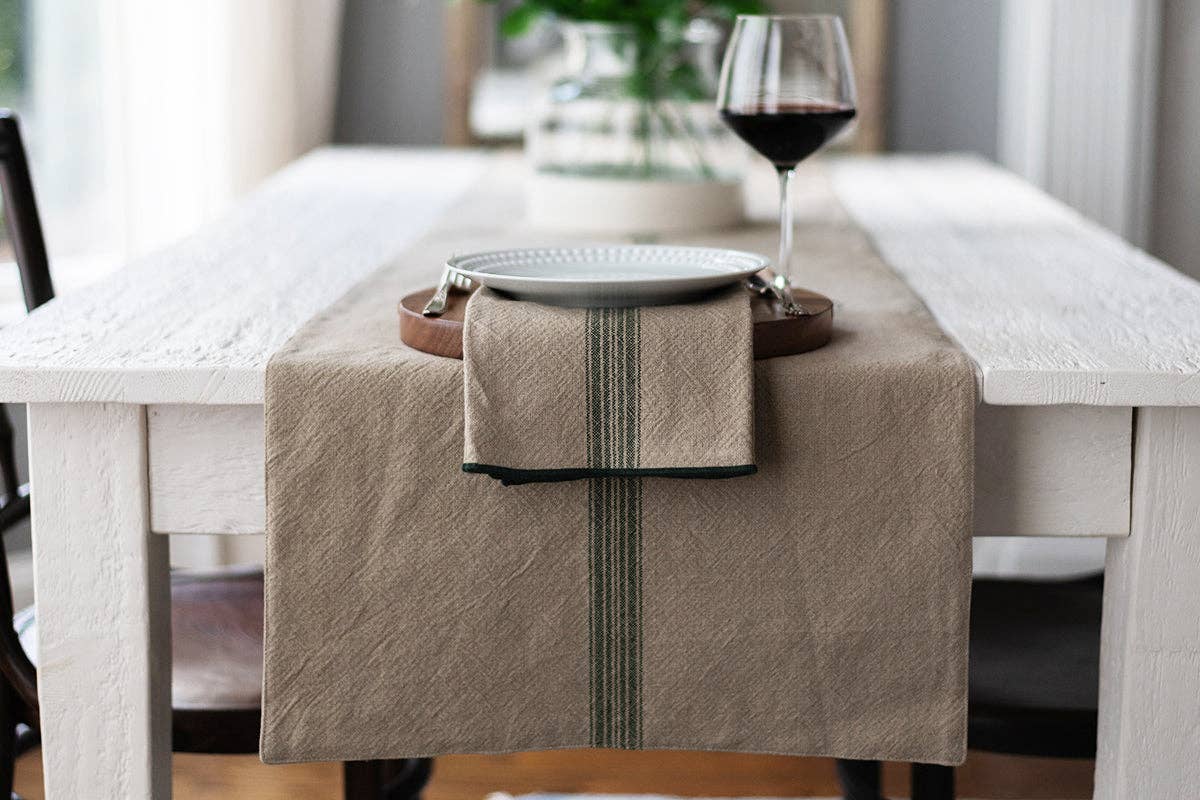 Dinner Napkins, Vintage Spruce Green Stripe, Set of 4