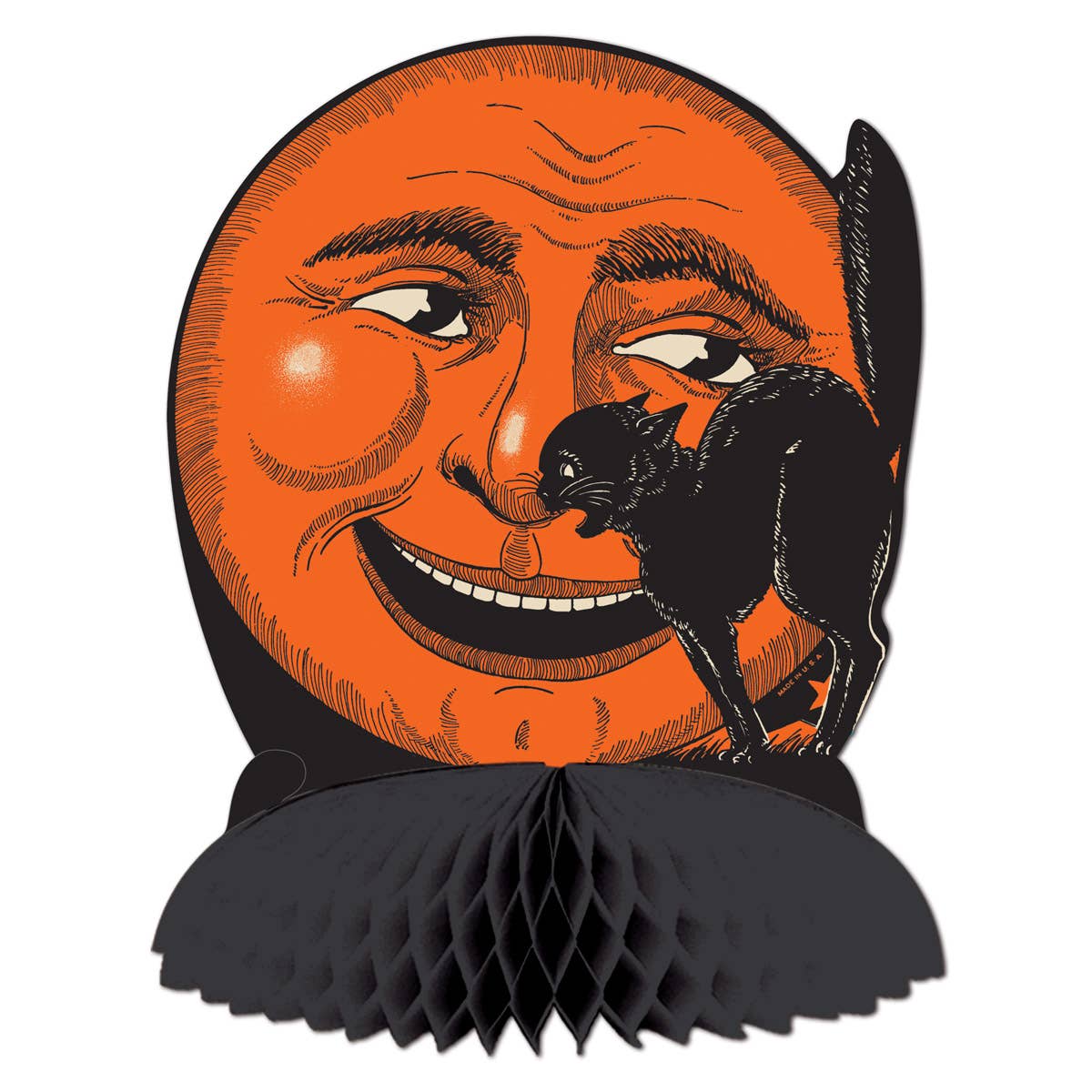 Vintage Halloween Tissue Paper Cat & Moon Centerpiece (9.75in)