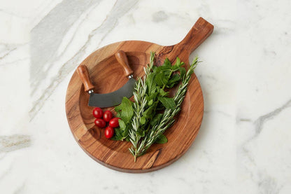 Italian Cutting Board Bowl with Mezzaluna Set, Large