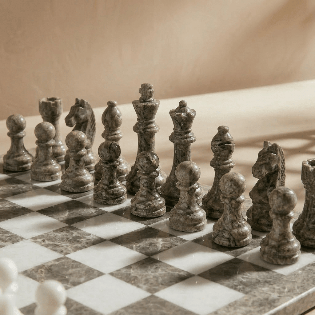 Marble Chess Set, Oceanic & White, 16in  (with Storage Case)
