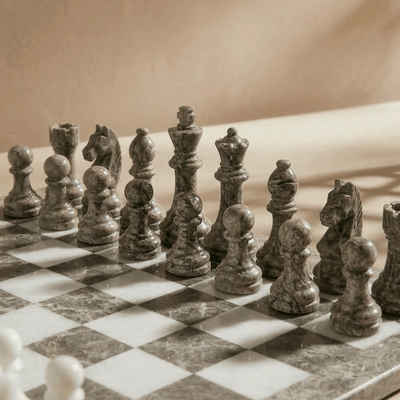 Marble Chess Set, Oceanic & White, 16in  (with Storage Case)