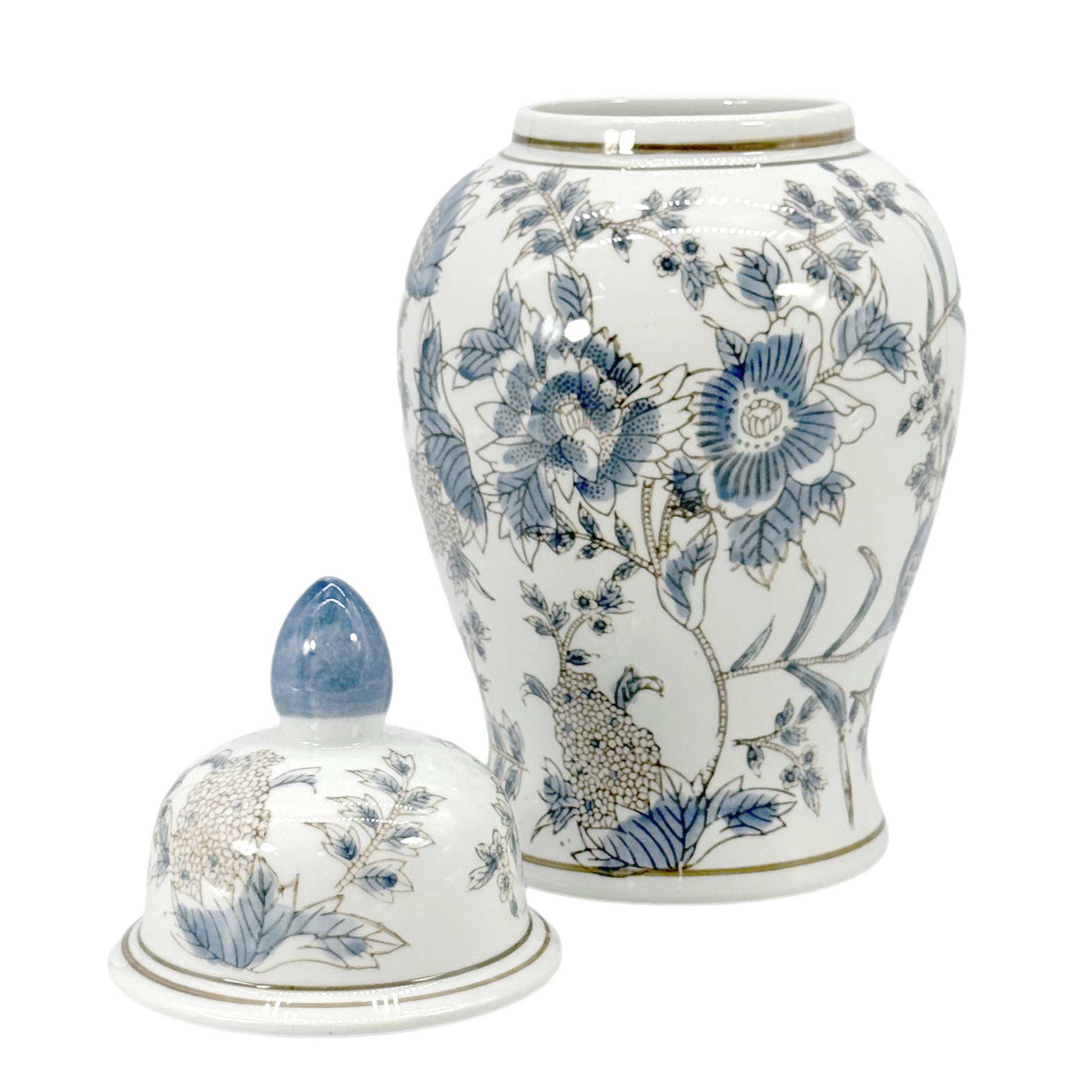 Dark Blue & White Chinoiserie Ginger Jar, 14in