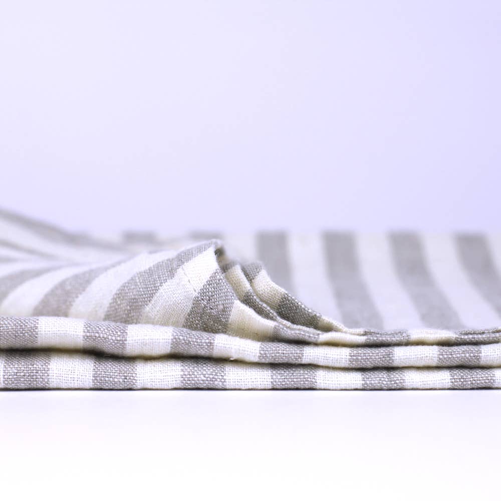 Natural Striped Linen Hand Towel, Stonewashed - Thumbnail 3