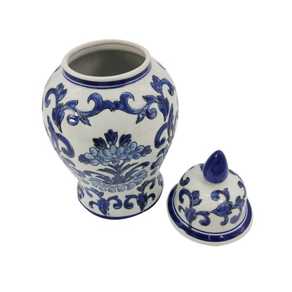 Dark Blue & White Chinoiserie Ginger Jar, 14in