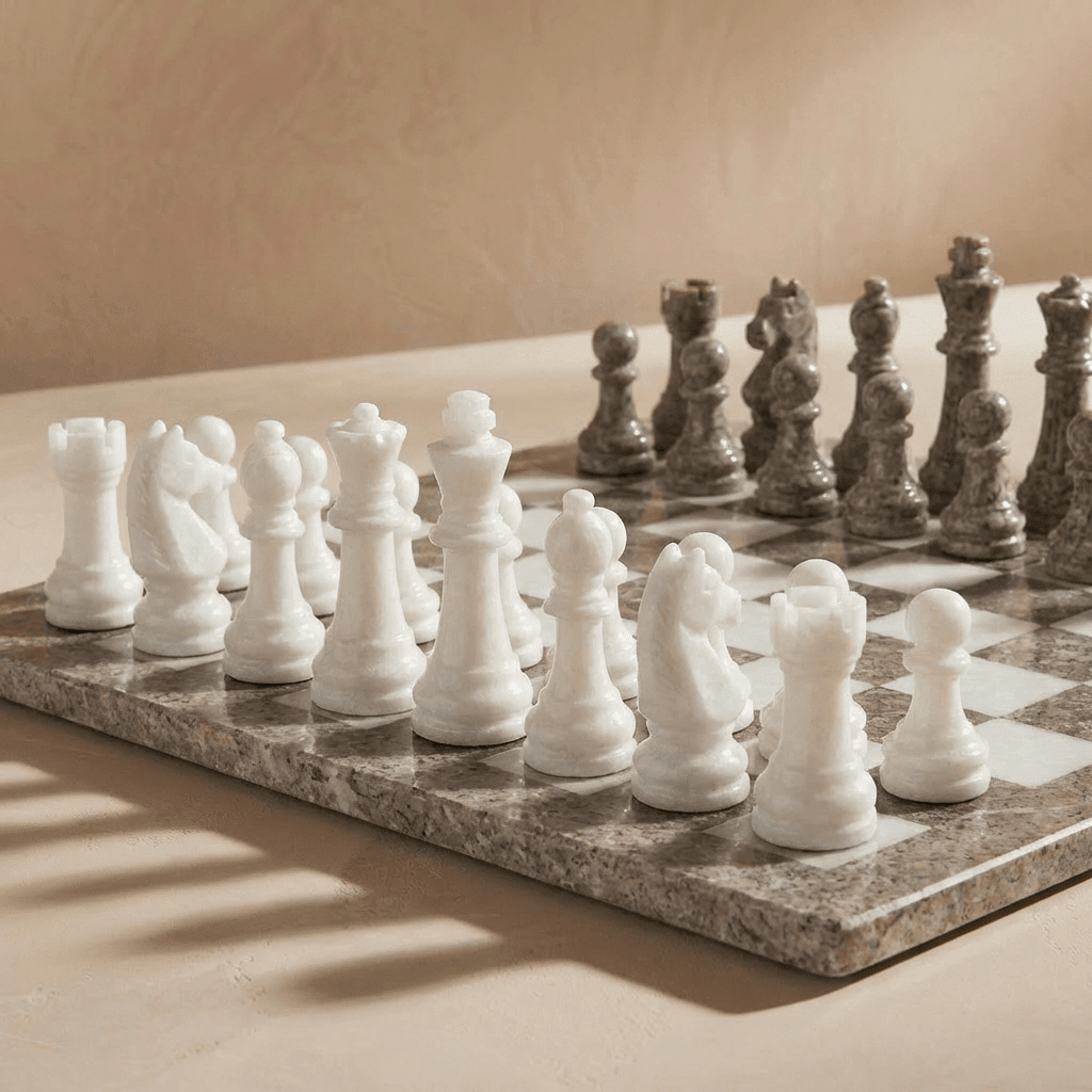 Marble Chess Set, Oceanic & White, 16in  (with Storage Case)