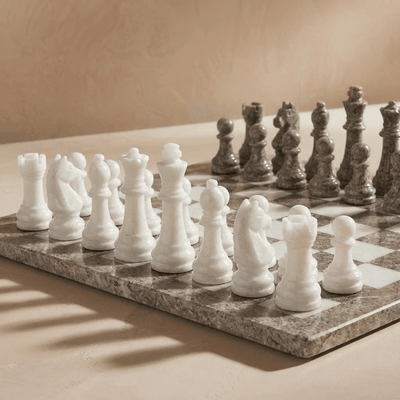 Marble Chess Set, Oceanic & White, 16in  (with Storage Case)