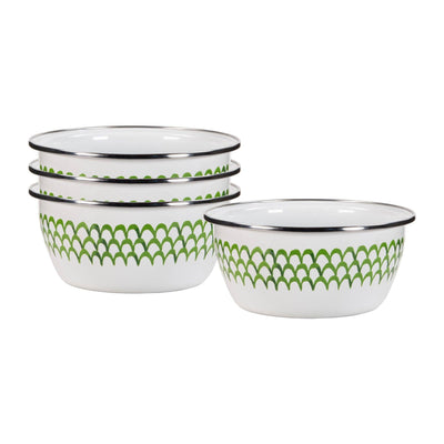 Salad Bowl, Green Scallop Enamelware - Golden Rabbit