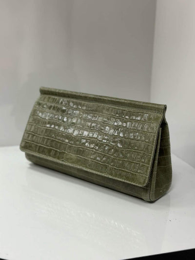 Luana Clutch Bag, Verde Sabbia (Made in Italy)