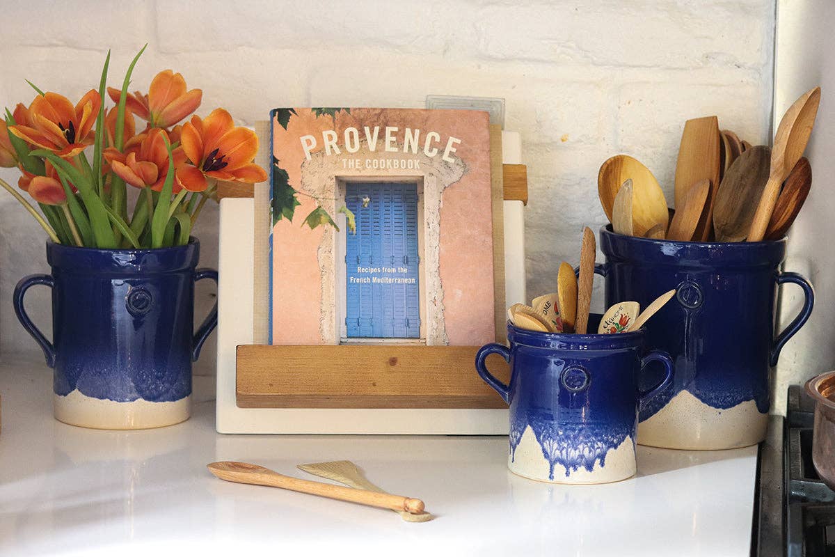 S Blue Artisanal Handthrown Ceramic Utensil Crock with Handles