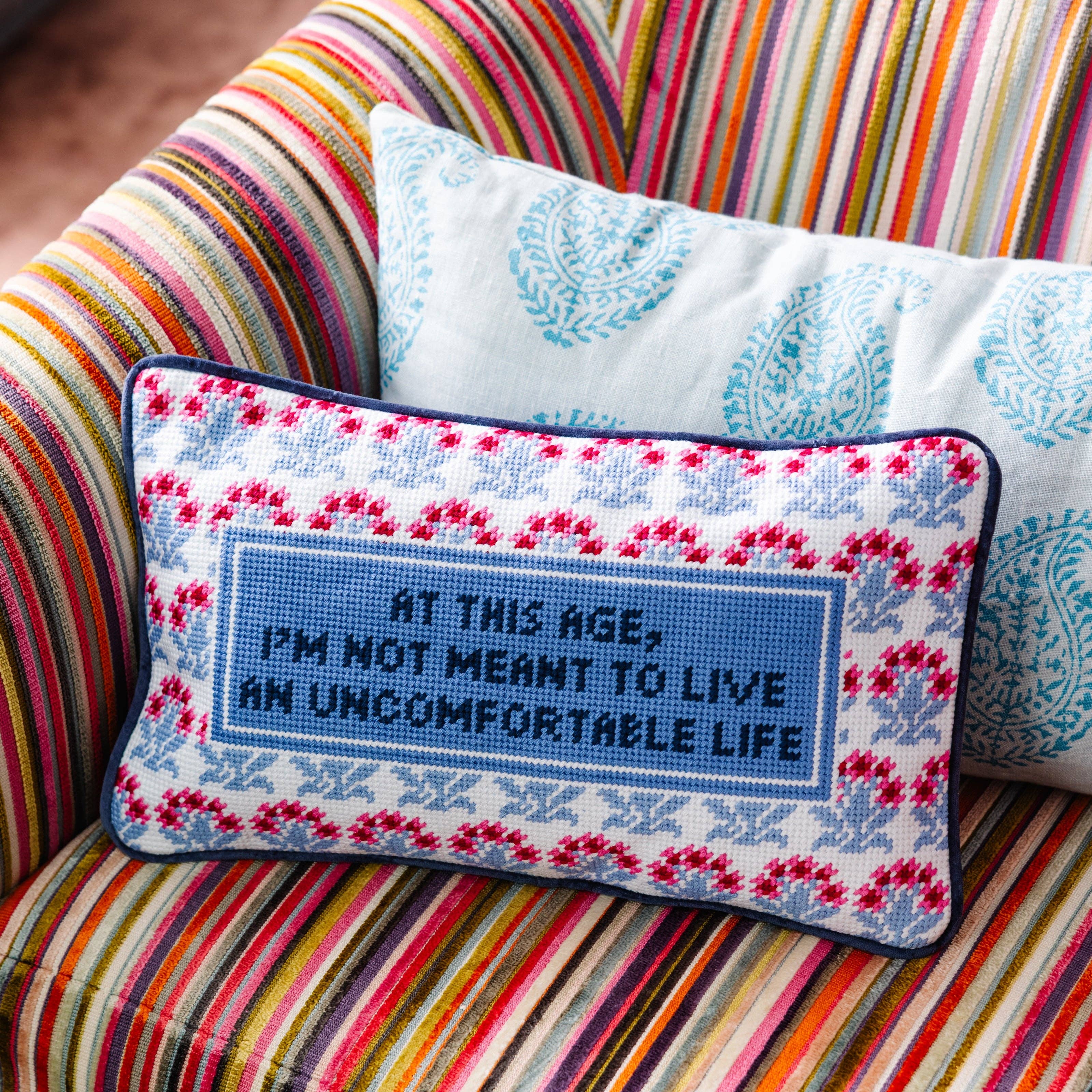 Pillow, 'At this age...' Needlepoint - Furbish Studio (9in x 15in)