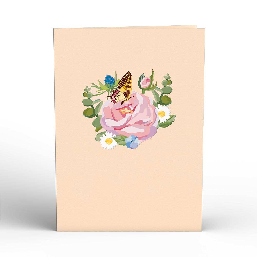 Hydrangea Butterflies Pop-up Card 5in x 7in, Flower Vase, Vintage