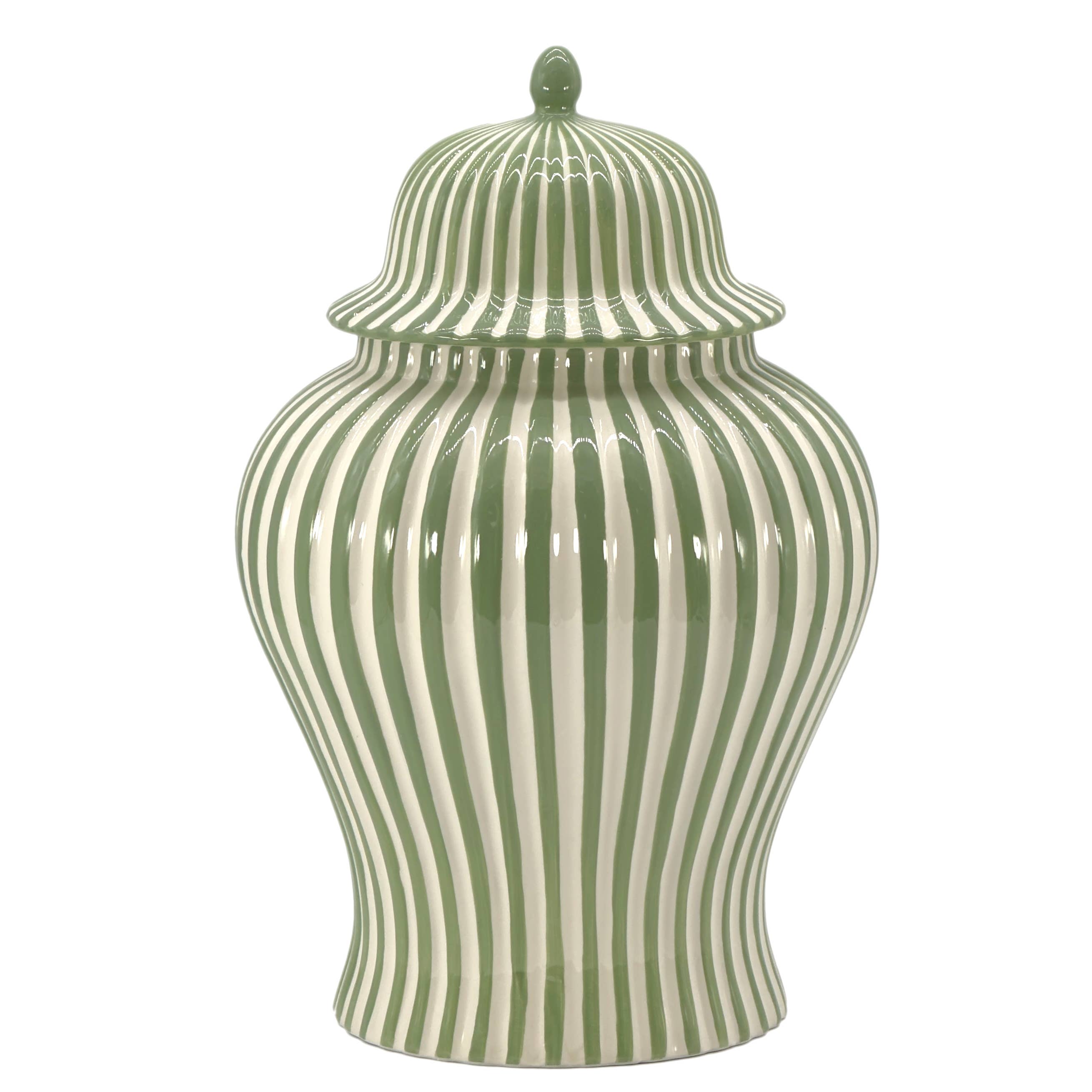 Green & White Candy Cane Striped Ceramic Vase, 18in