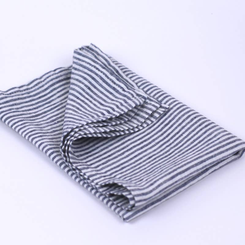 Blue & White Linen Hand Towel, Stonewashed