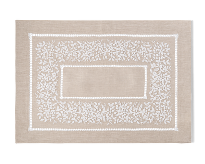 Linen Placemat, White on Taupe