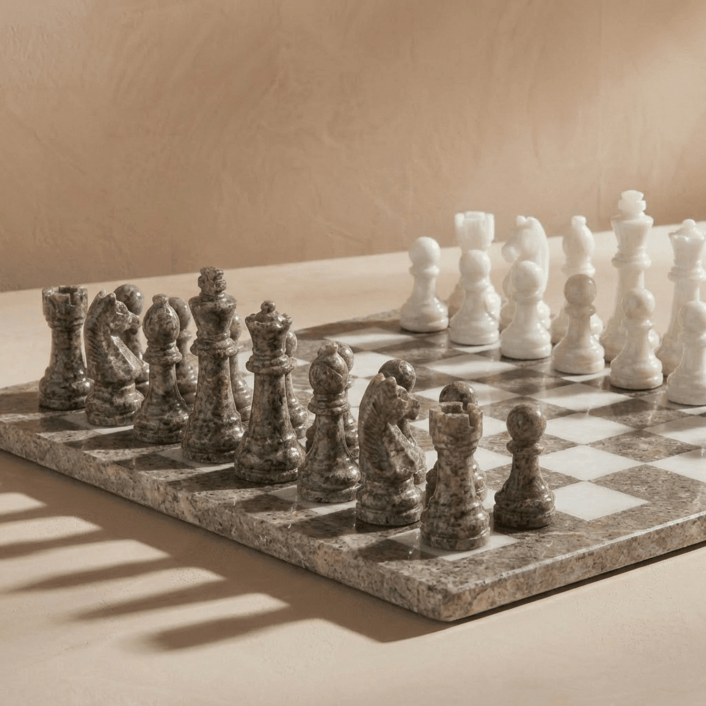 Marble Chess Set, Oceanic & White, 16in  (with Storage Case)