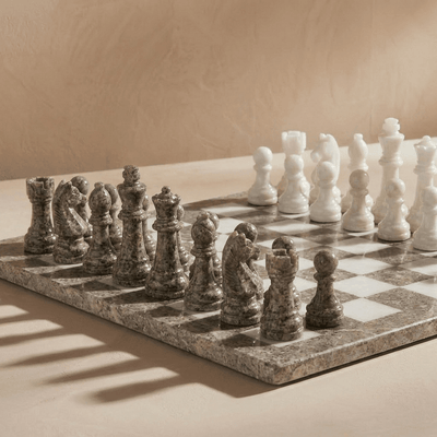 Marble Chess Set, Oceanic & White, 16in  (with Storage Case)