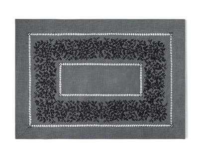 Linen Placemat, White on Taupe