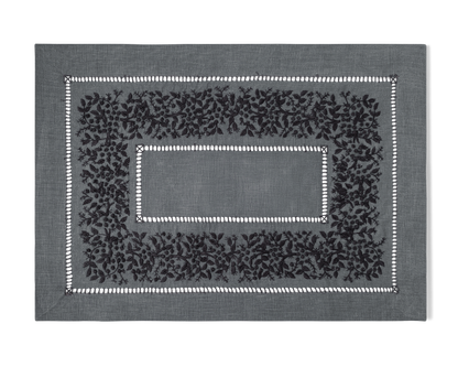 Linen Placemat, White on Taupe