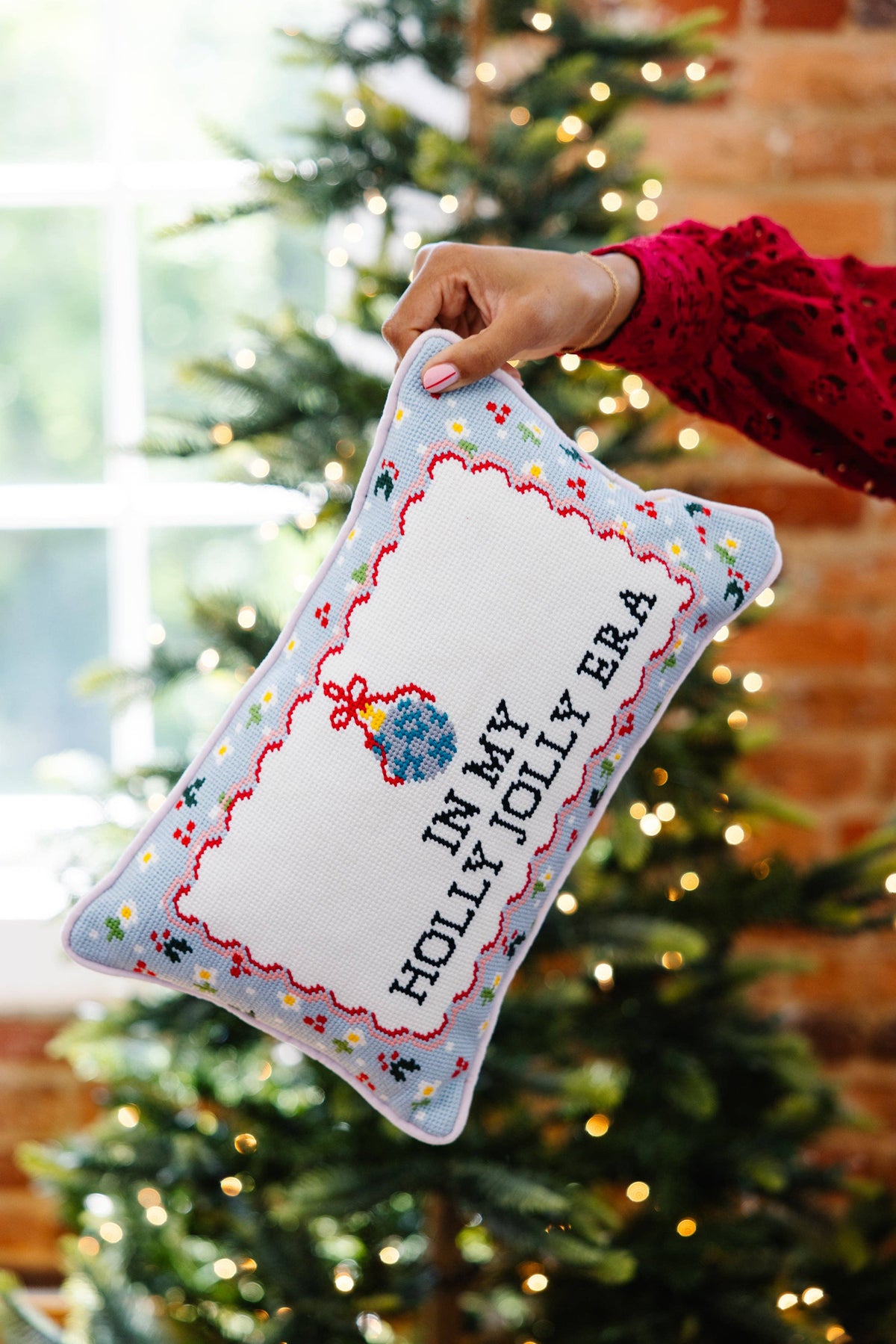 Holly Jolly Era Needlepoint Pillow - Furbish Studios