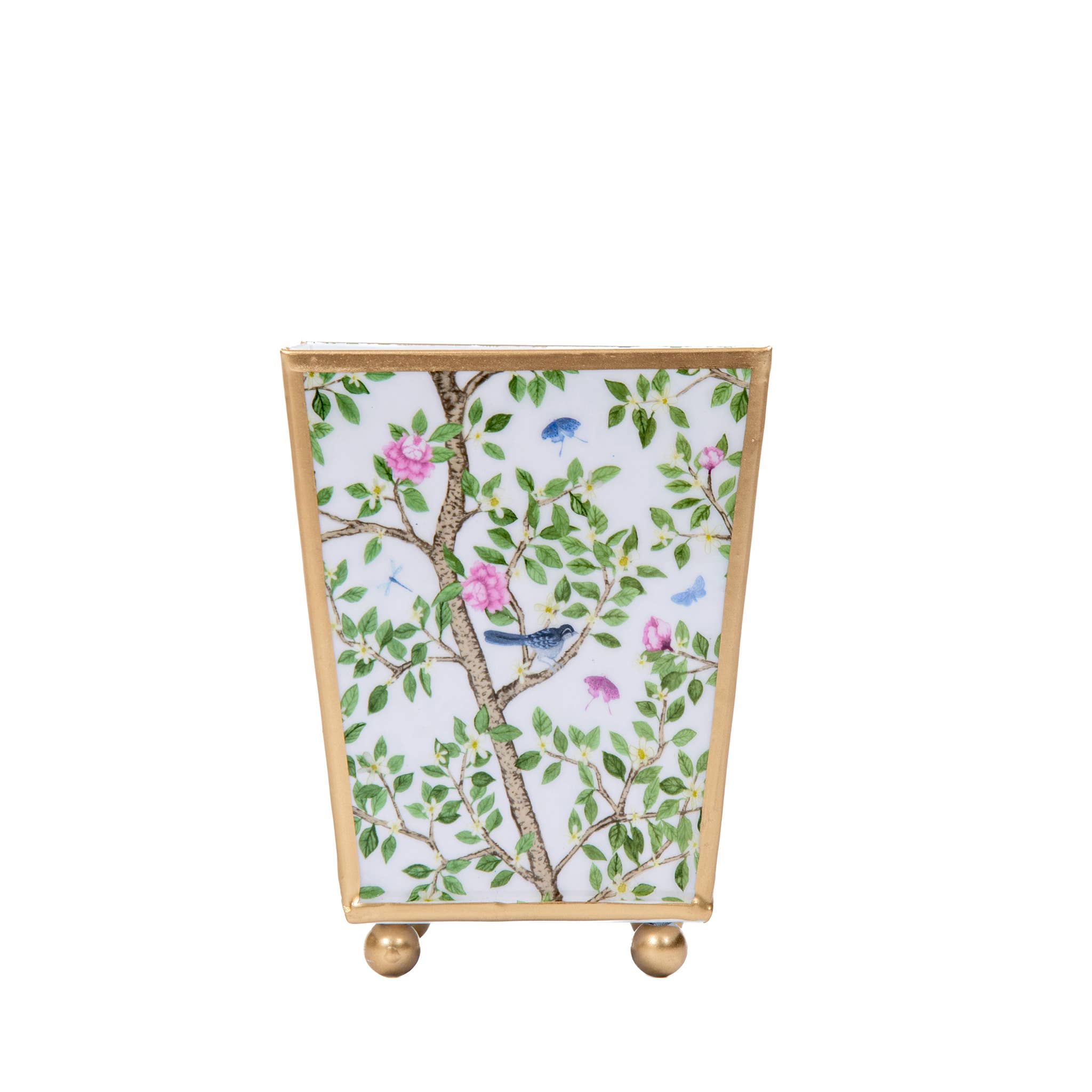 Elsie's Garden Enameled Square Cachepot Planter, Blue & Pink (6-in)