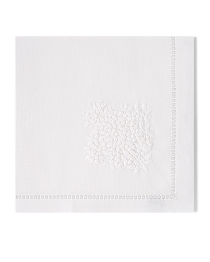 Linen Dinner Napkin, White on Taupe