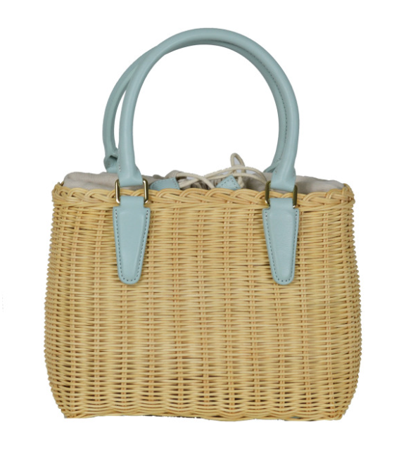 Green Italian Paglia Lined Beach Basket Bag