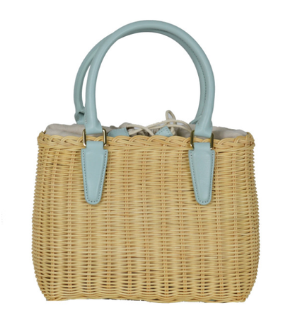 Beige Italian Paglia Lined Beach Basket Bag