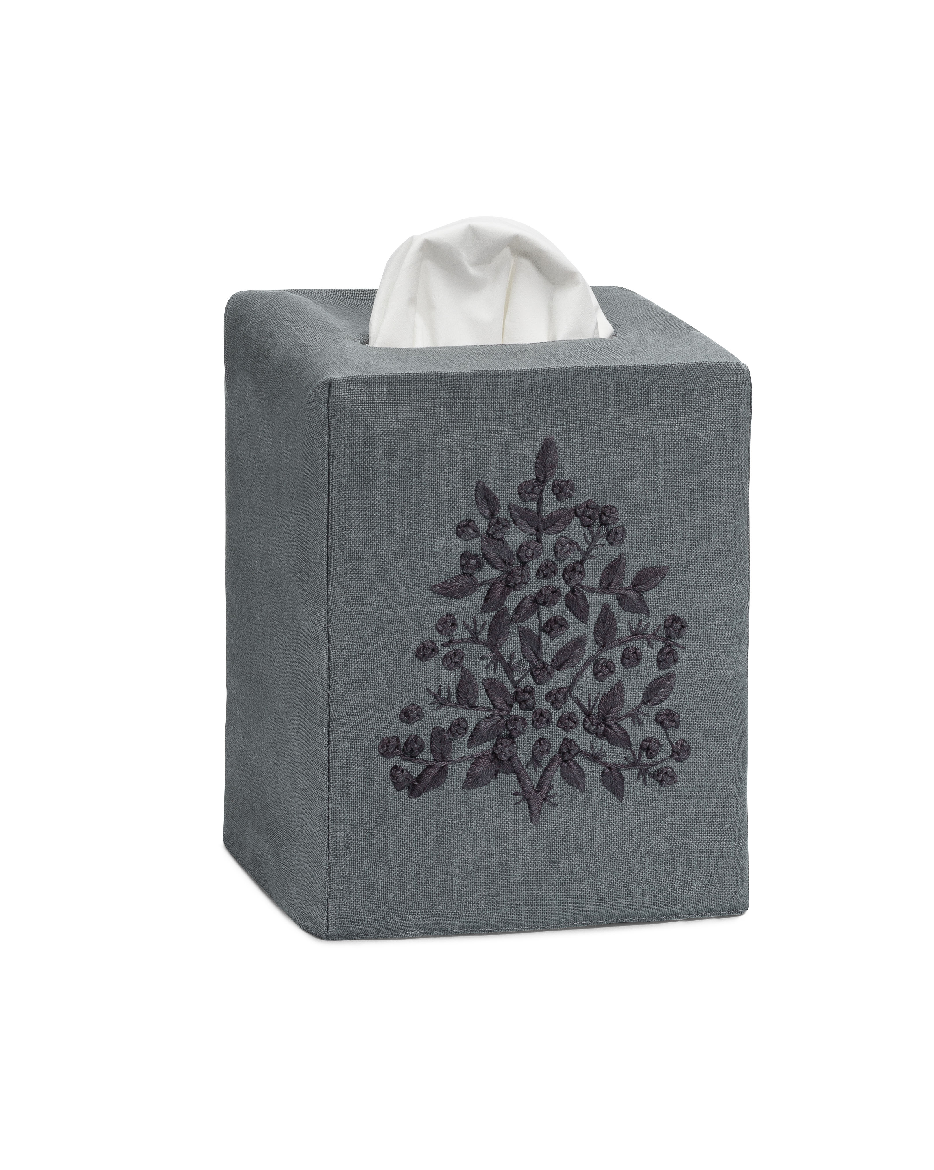 Linen Tissue Box Cover, White on Taupe