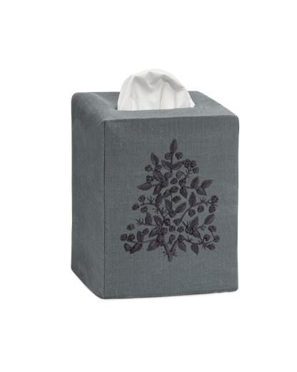 Linen Tissue Box Cover, White on Taupe