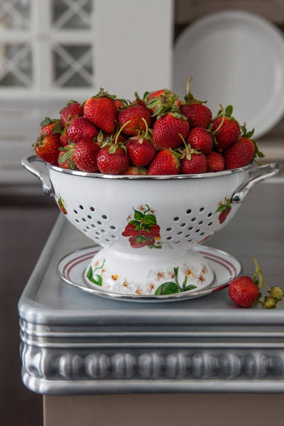 Colander Set, Strawberry - Golden Rabbit Enamelware (2-piece set)