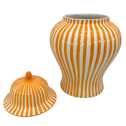 Orange & White Candy Cane Striped Ceramic Vase 18in