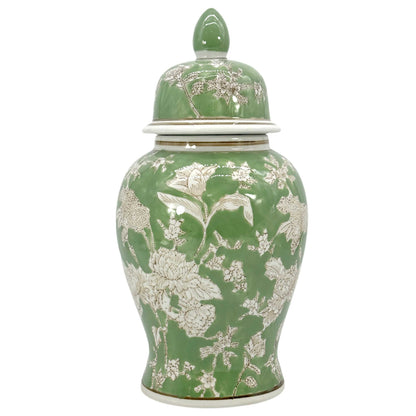 Green & White Chinoiserie Ginger Jar, 14in