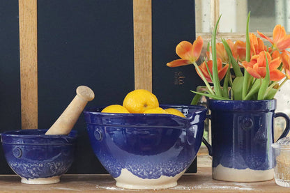 S Blue Artisanal Handthrown Ceramic Utensil Crock with Handles