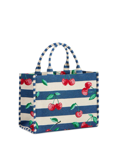 Cherry Stripe Jacquard Tote, Navy