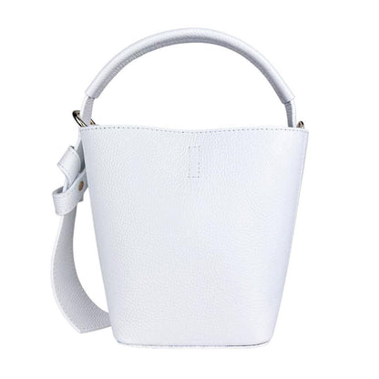 White Mini Bucket Bag, Leather