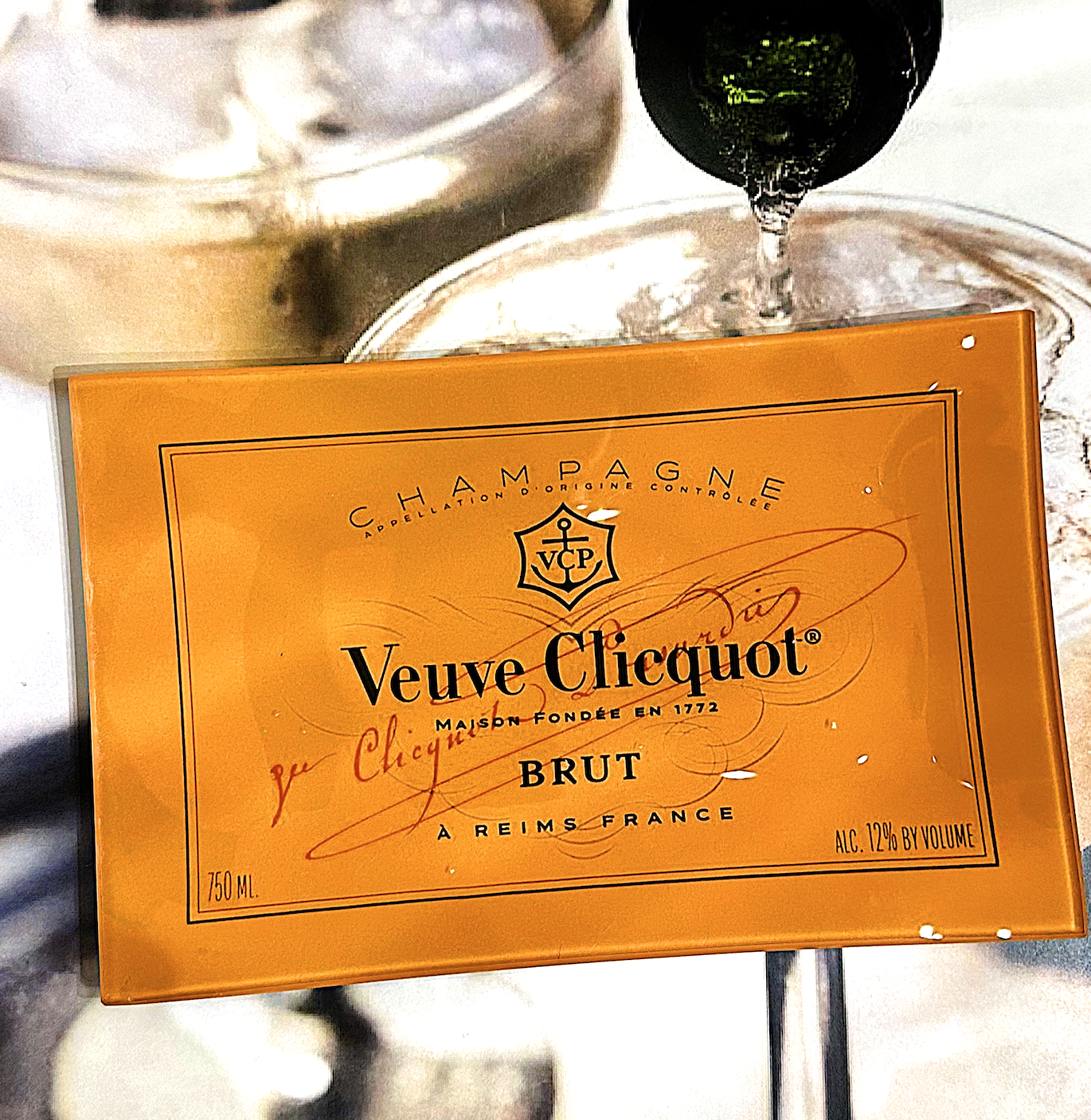 Veuve Clicquot Brut Decoupage Glass Tray - Ben's Garden (4in x 6in)