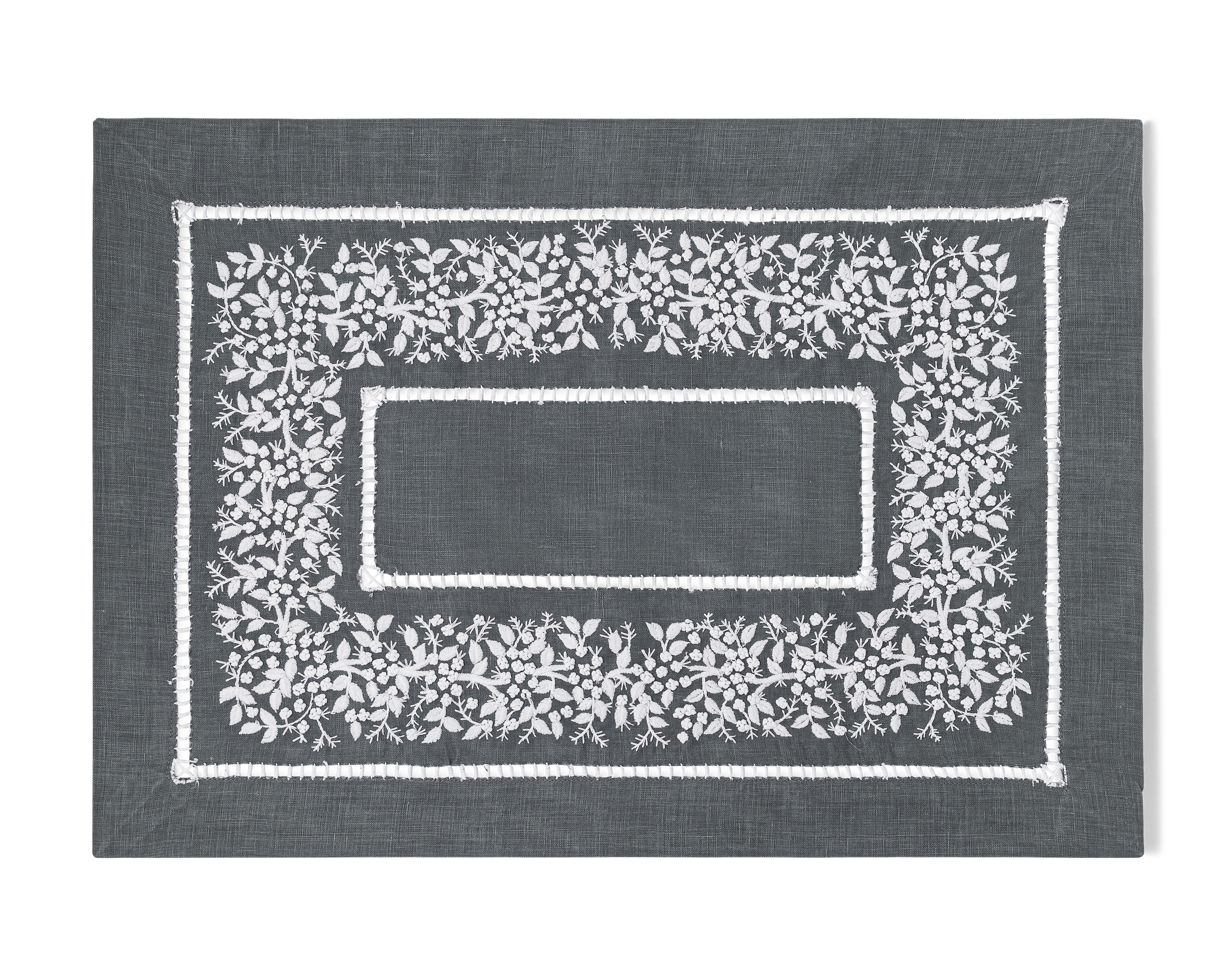 Linen Placemat, White on Taupe