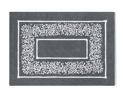 Linen Placemat, White on Taupe