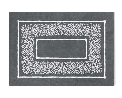 Linen Placemat, White on Taupe