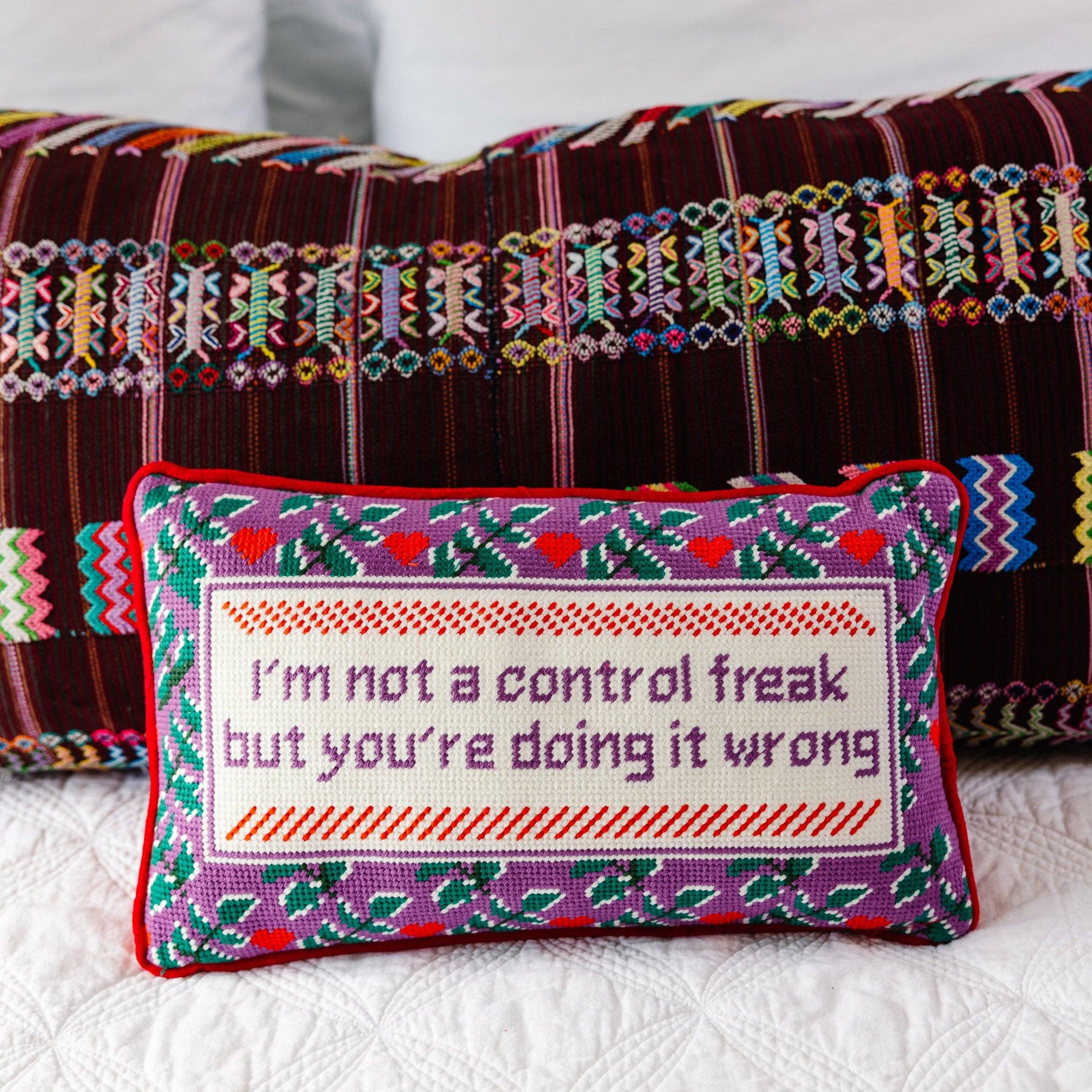 Pillow, 'Control Freak' Needlepoint - Furbish Studio (9in x 15in)