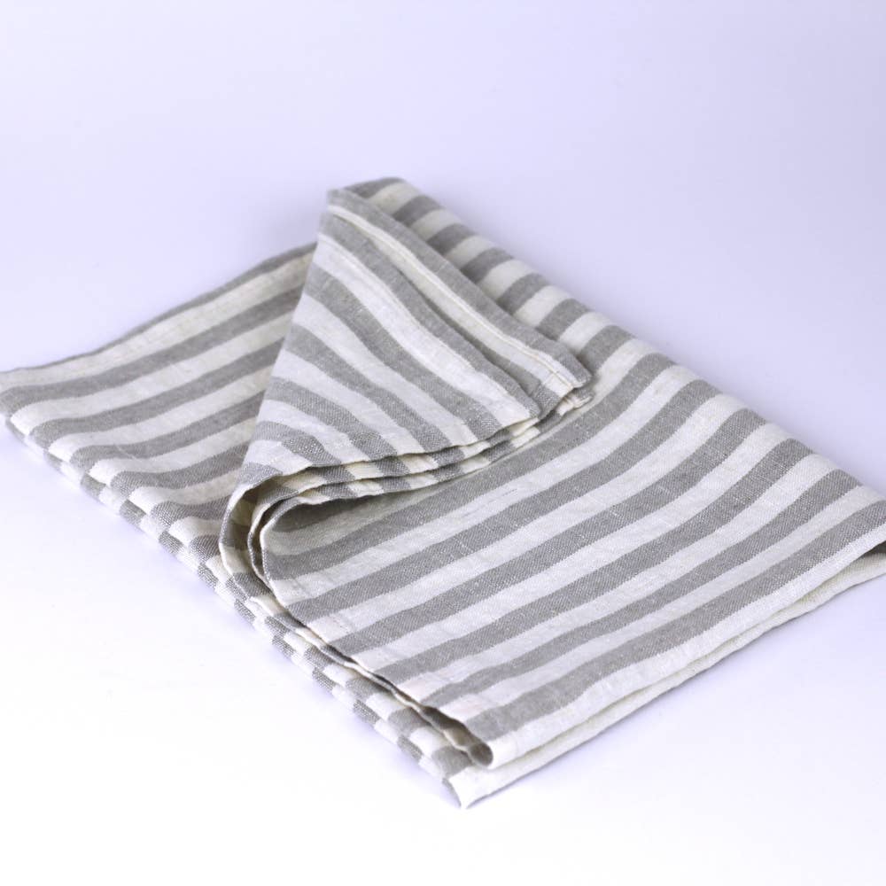 Natural Striped Linen Hand Towel, Stonewashed